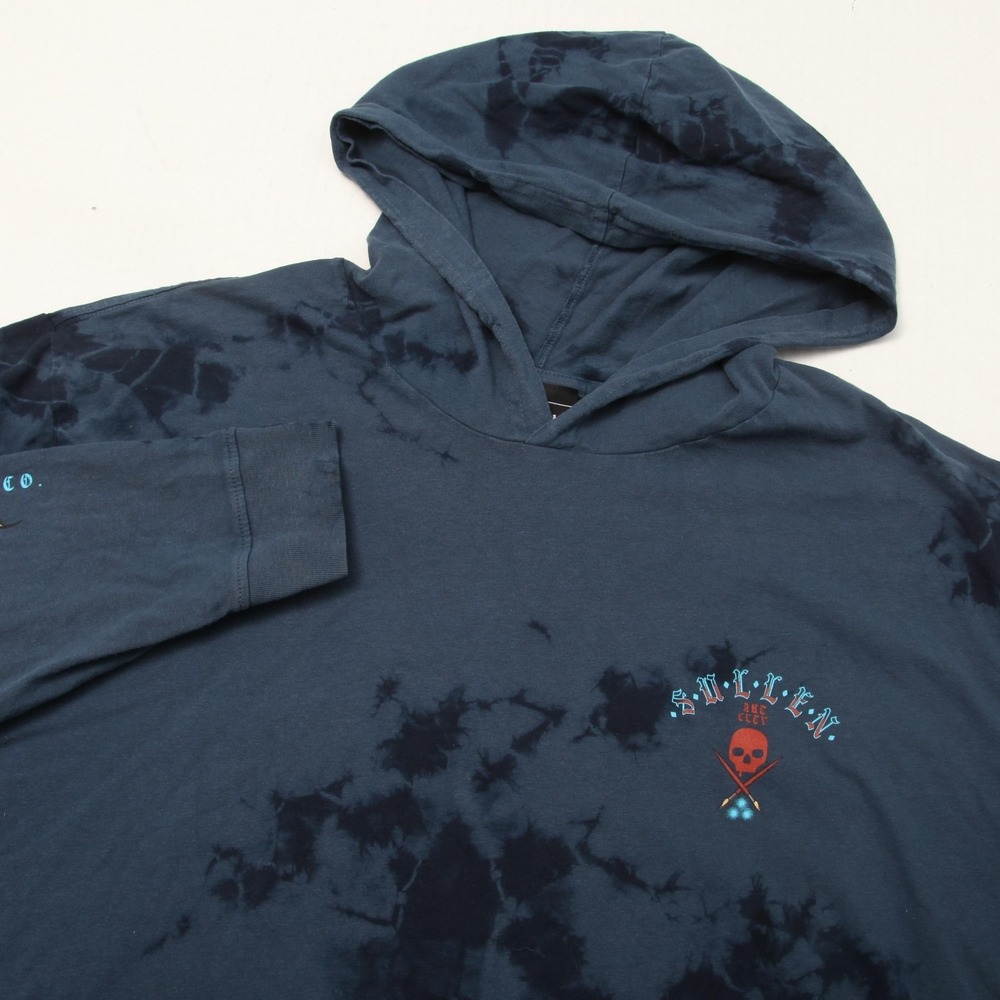 Sullen Hoodie Mens 3XL Blue Tie Dye Skull Rose Graphic Pullover Tattoo Art